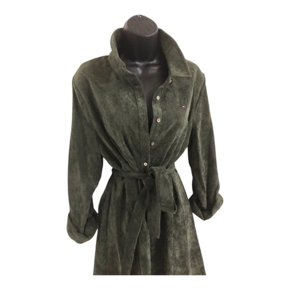Tommy Hilfiger olive green corduroy button down collared tunic shirtdress size12 - Picture 8 of 17